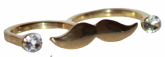 Anel Moustache dourado - bigode duplo (strass)